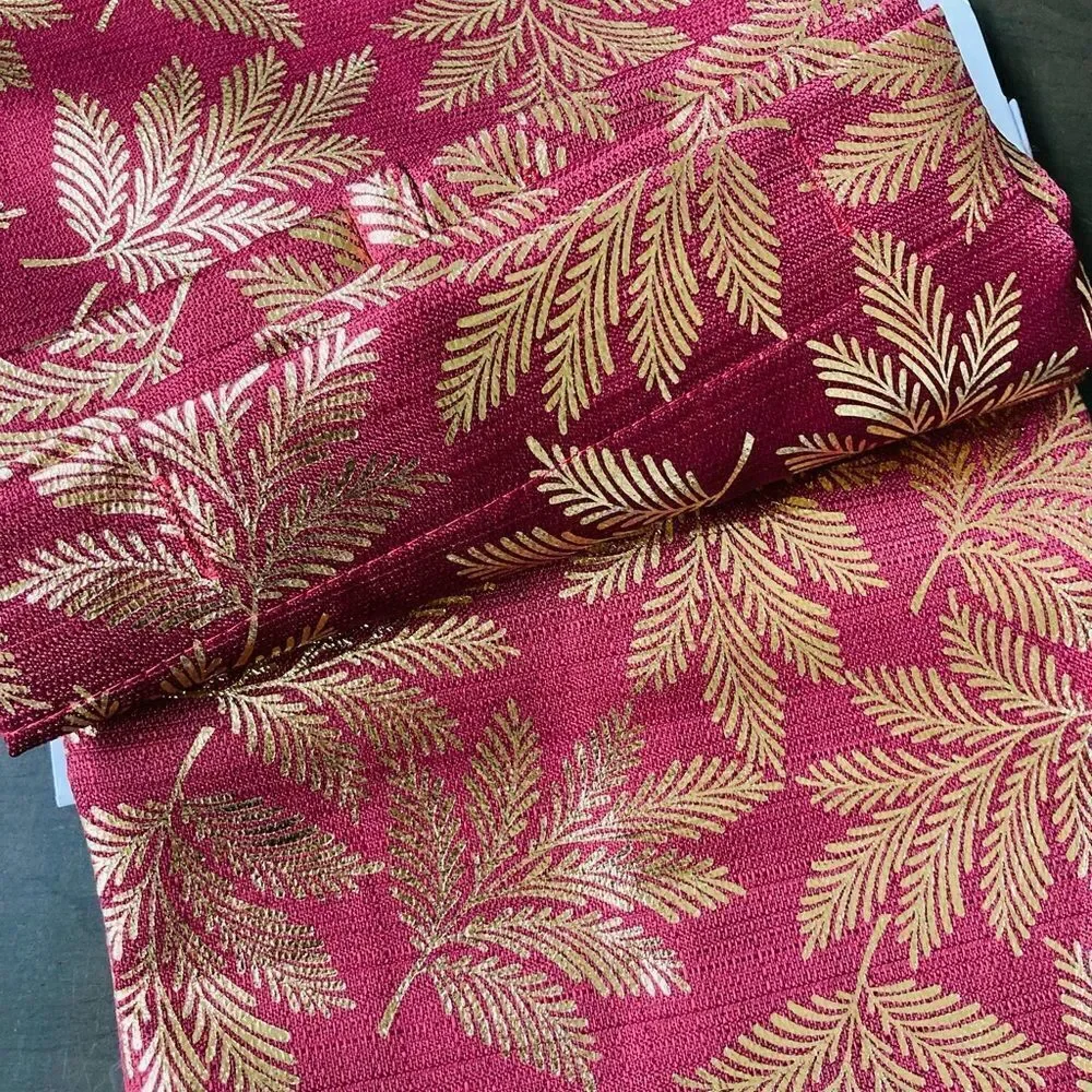 Metallic Gold Burgundy Red Holiday Shower Curtain Set